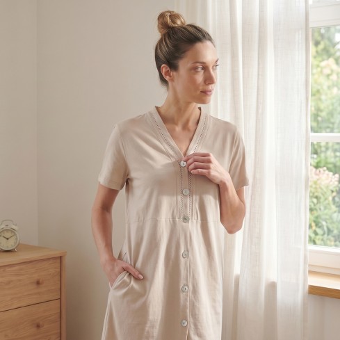 Camicia da notte scollo a v in cotone Lunatica 61173