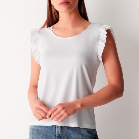 Maglia Donna 100% Cotone con riccietti sulle maniche Cotonella ADB77