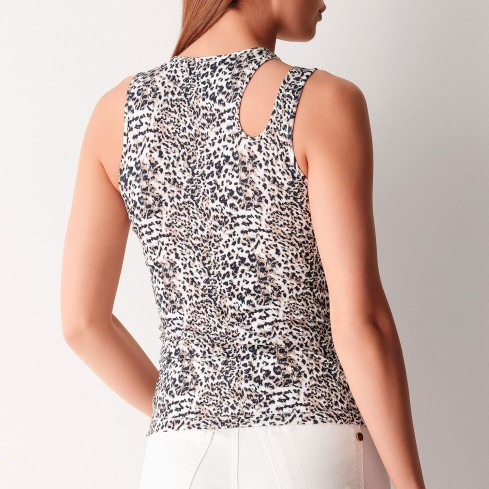 Canotta scollo dettaglio cut-out leopardato cotone Cotonella ADC71