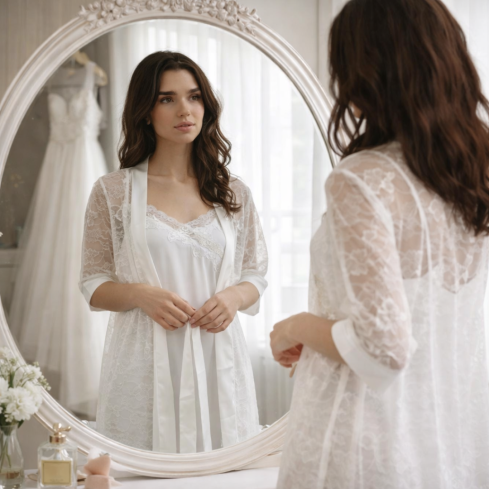 Vestaglia elegante in pizzo e similraso Admas 67227