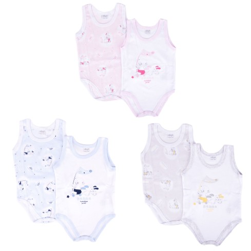 Body neonato Ellepi AF5214 fantasia spalla larga cotone 2 pz