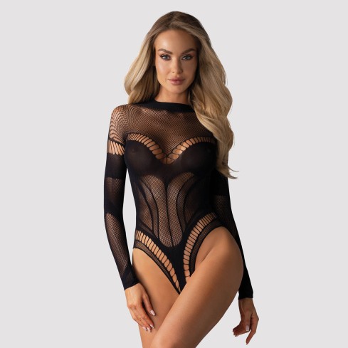 Teddy sexy a rete con motivo geometrico e cavallo aperto Obsessive B135