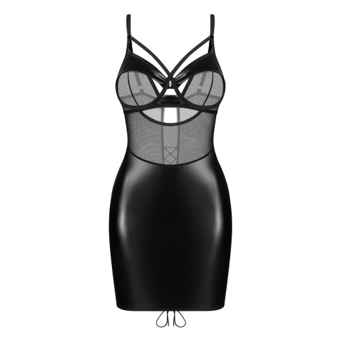 Chemise sexy effetto pelle con allacciatura schiena e perizoma Obsessive Dominna 