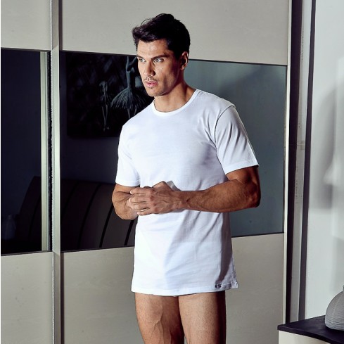     Maglia da uomo Nottingham tm1702 mezza manica a giro in filo di scozia fronte bianco modello