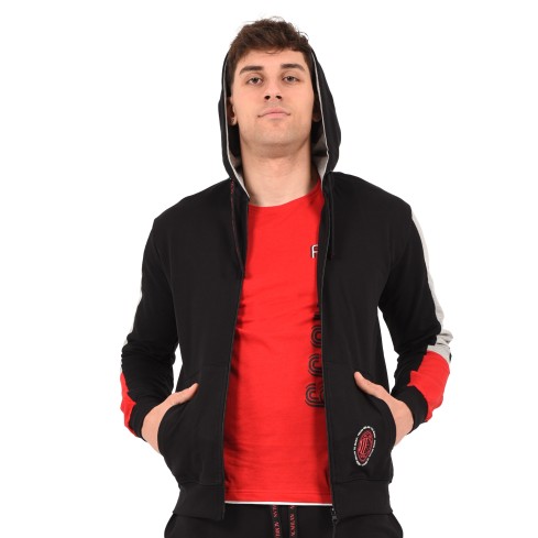 Felpa leggera con cappuccio Ufficiale AC MILAN cotone nero, grigio melange