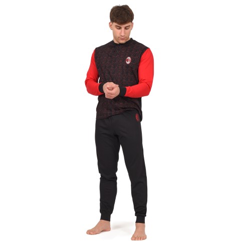 Pigiama uomo Milan in cotone leggero rosso nero PIGM 2010