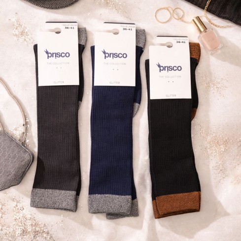 Calze donna lunghe a coste in cotone e viscosa Prisco Madame L - 3 paia