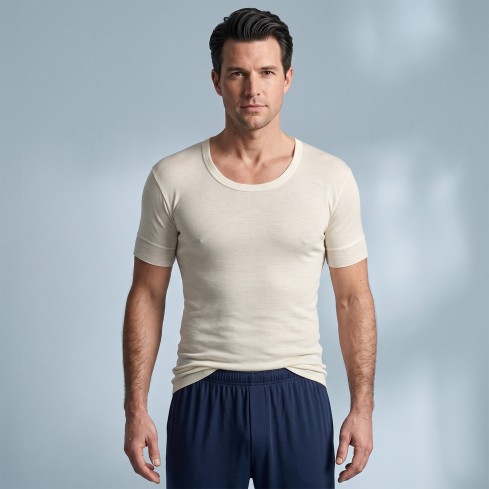 Maglia intima uomo girocollo Liabel mezza manica misto lana 0516733 modello zoom