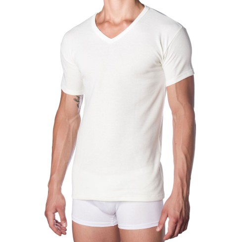 Maglia intima uomo lana e cotone mezza manica a V