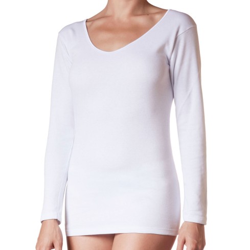 Maglia intima donna caldo cotone manica lunga girocollo