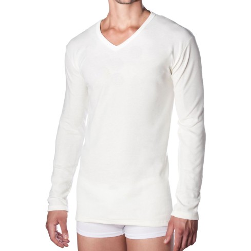 Maglia lana e cotone uomo manica lunga scollo a V