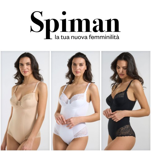 Body donna senza ferretto Spiman Zenzero cotone elasticizzato e pizzo