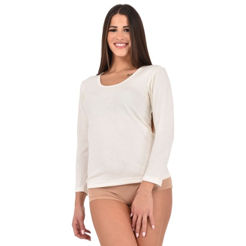 Maglia intima donna manica lunga lana cotone 