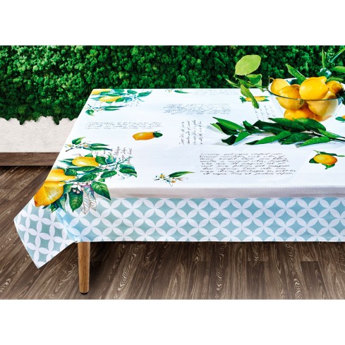 Tovaglia Vingi Tiffany cotone cod.05 con limoni e frasi