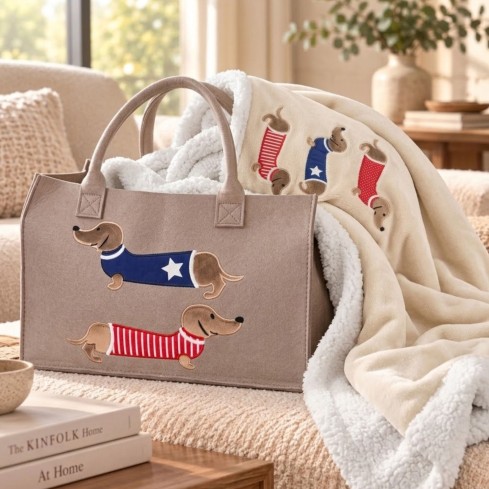 Bag + coperta ciniglia e sherpa bassotto Zambaiti trousse