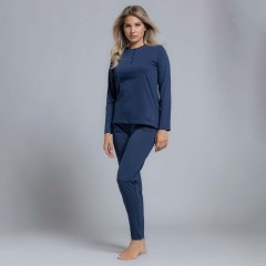 Pigiama donna lungo scollo serafino in cotone Biancaluna 26D21652
