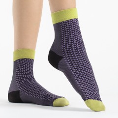 Calzino donna microfibra lavorato Fiore Op-Art lilla