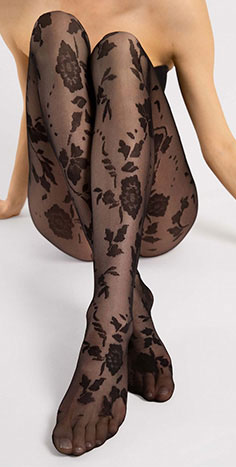 Collant lavorati con motivo floreale nero – Fantasia elegante Intimorosa